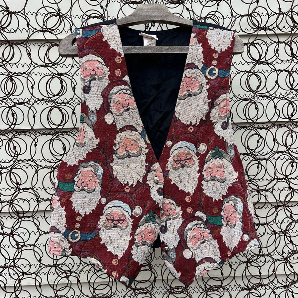 Vintage Old World Santa Tapestry Ugly Christmas Dress Vest Backroad Blues XL